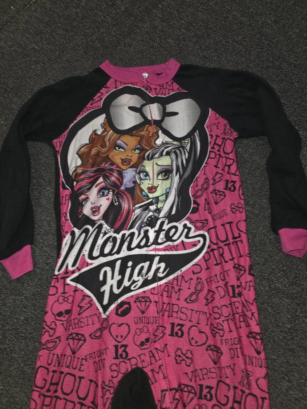 Monster High Girls' Pink & Black One-Piece Pajamas